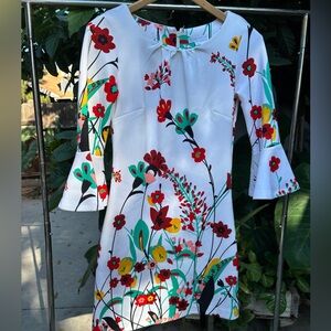 New York & Company White Dress with Red and Green Floral Print